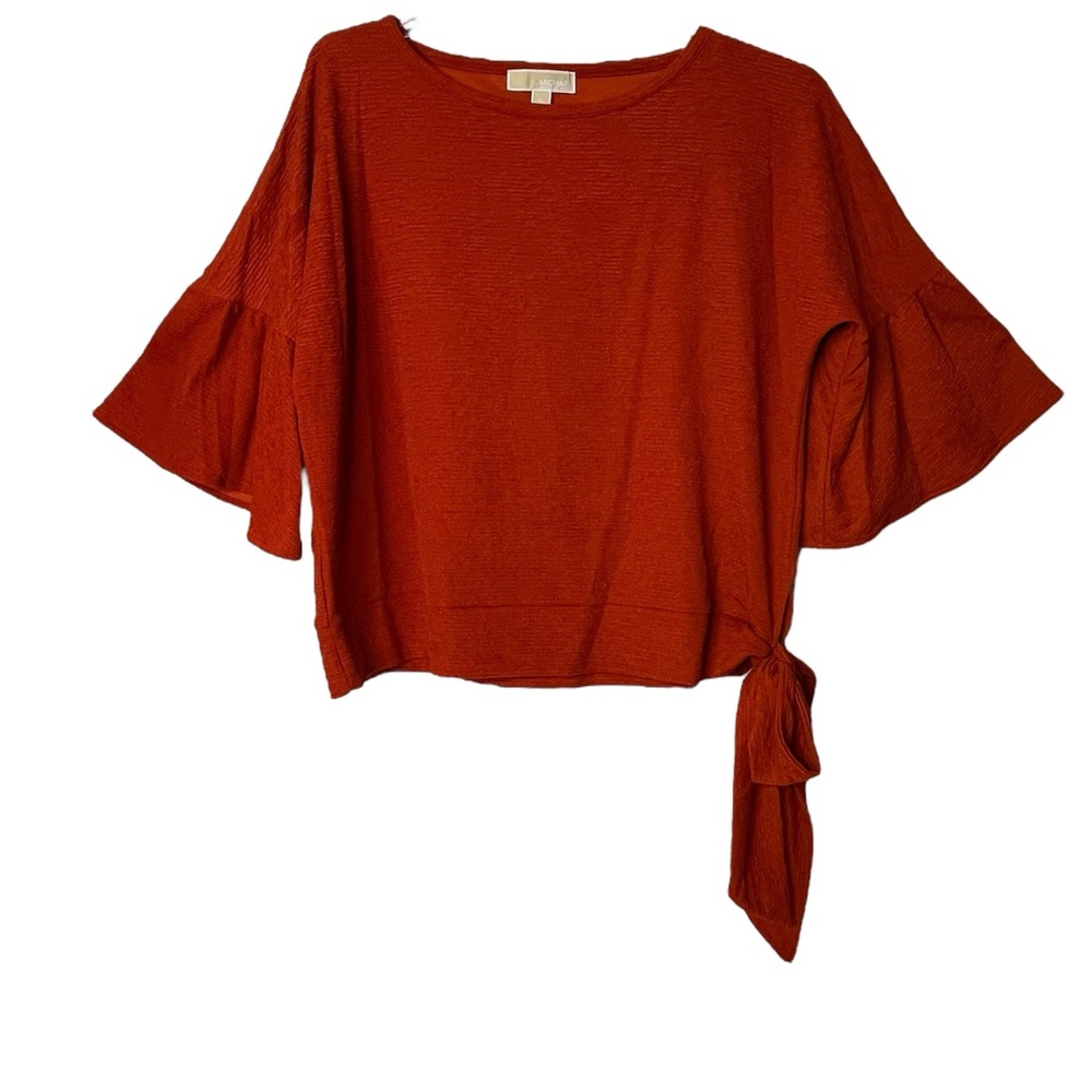 Michael Kors Burnt Orange Side Tie Blouse Flounce Sleeves Womens XL